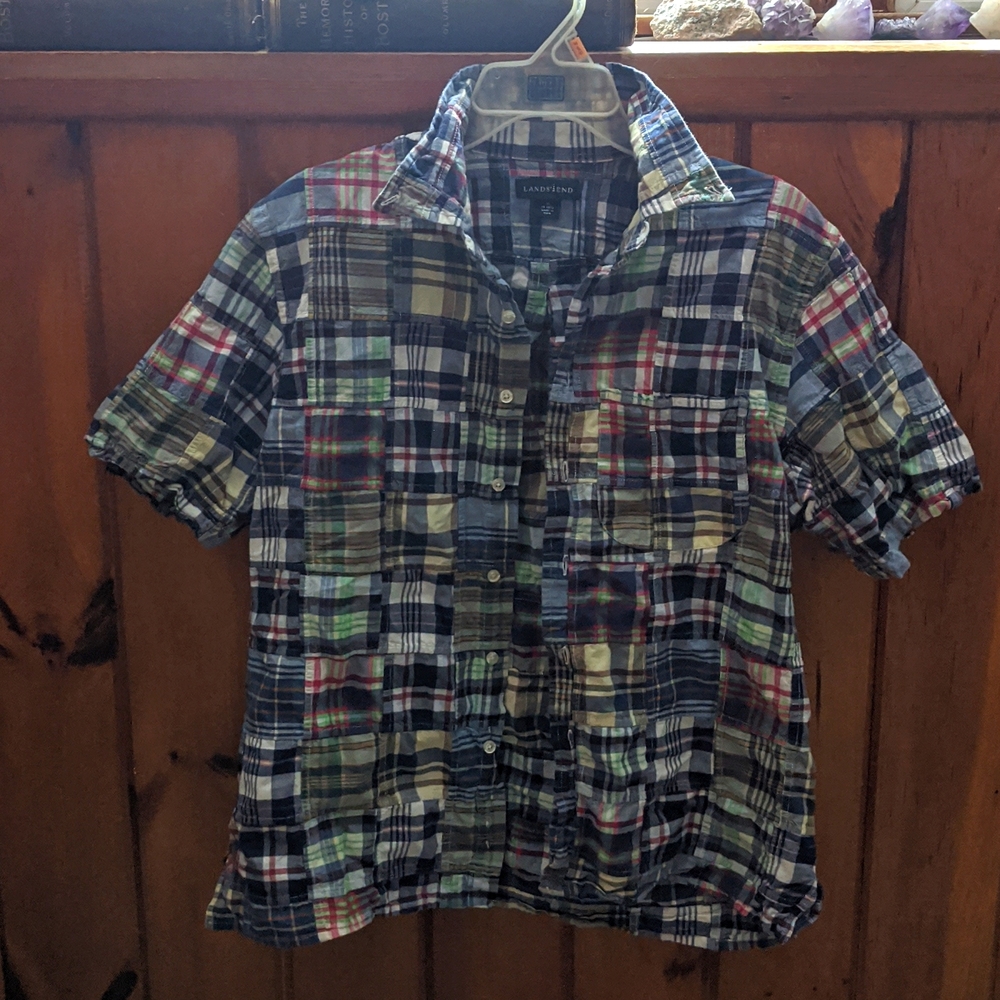 Preppy Lands' End Patchwork Madras Shirt